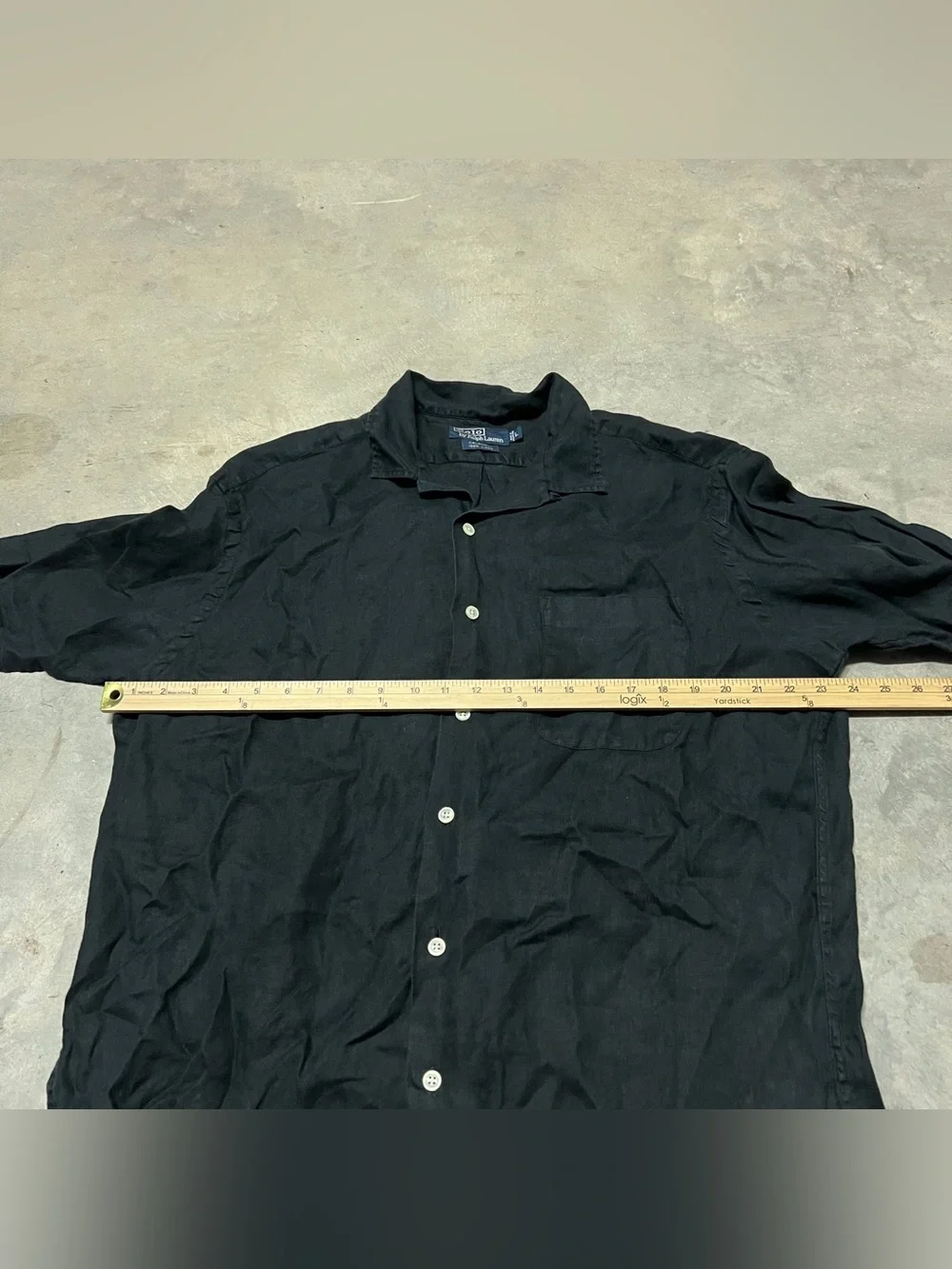 Vintage Polo Ralph Lauren Linen Caldwell Shirt Mens L Black Pocket Loop Collar